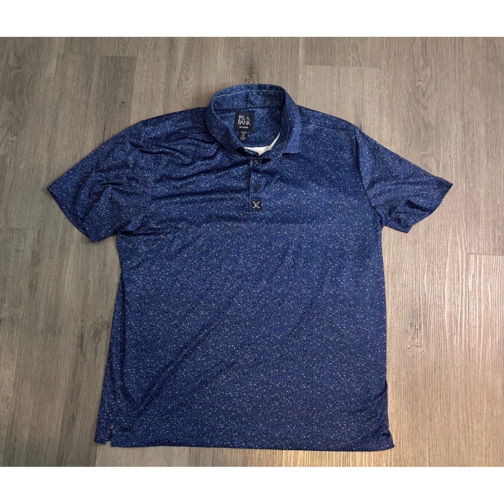 Jos A Bank Polo Mens XL Blue Traveler Tailored Fit Micro Dot Golf Performance